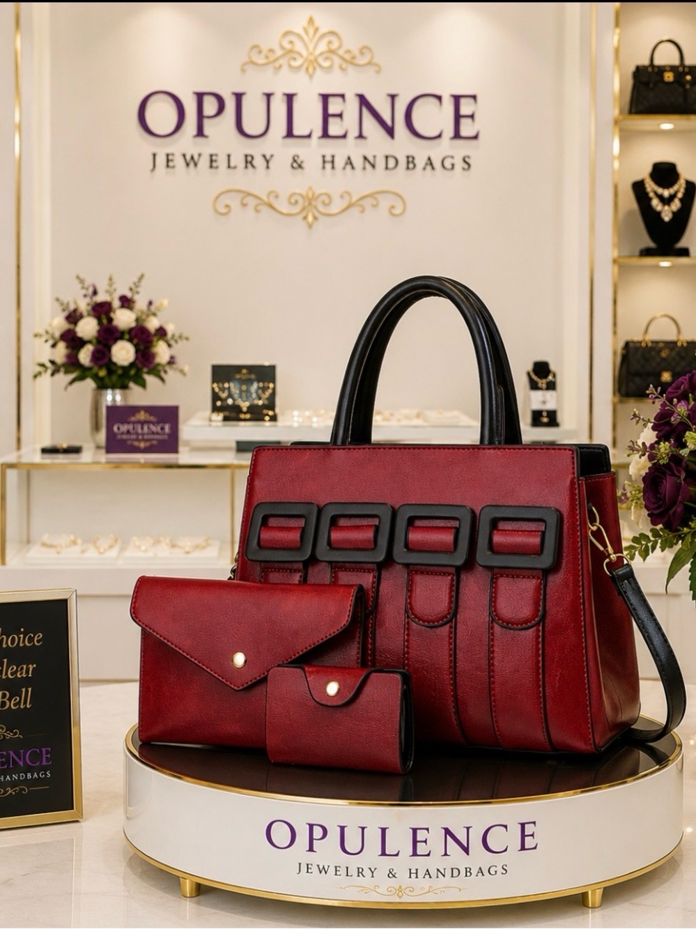 Red Structured Tote with Matching Wallets